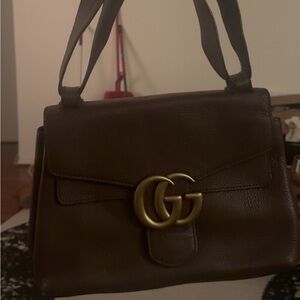 Gucci Dark Brown Leather Shoulder Bag with Gold Logo